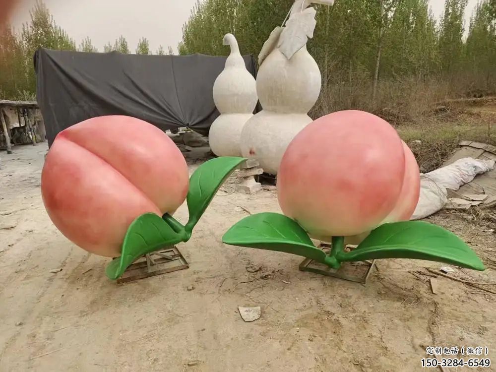 農村桃子雕塑 抽象藝術水果雕塑 烤漆果蔬雕塑