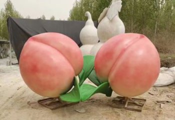 草地桃子雕塑 現代校園果蔬雕塑 大型水果雕塑