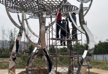 村口松樹雕塑 啞光大樹雕塑 公園植物雕塑