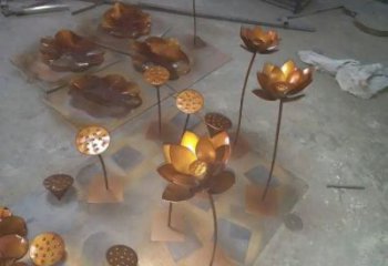 街道荷葉雕塑 現代景觀花卉雕塑 彩繪植物雕塑