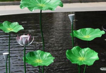 商業街荷葉雕塑 烤漆植物雕塑 彩繪花卉雕塑