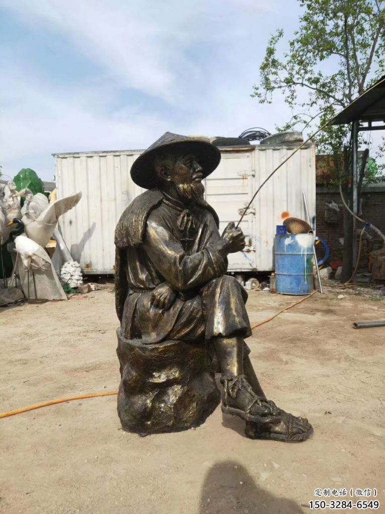 彩繪漁民雕塑廠家 街頭民俗雕塑 街頭捕魚雕塑