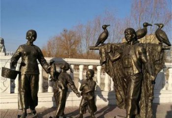 抽象漁民雕塑 店門口彩繪雕塑 步行街?jǐn)[件