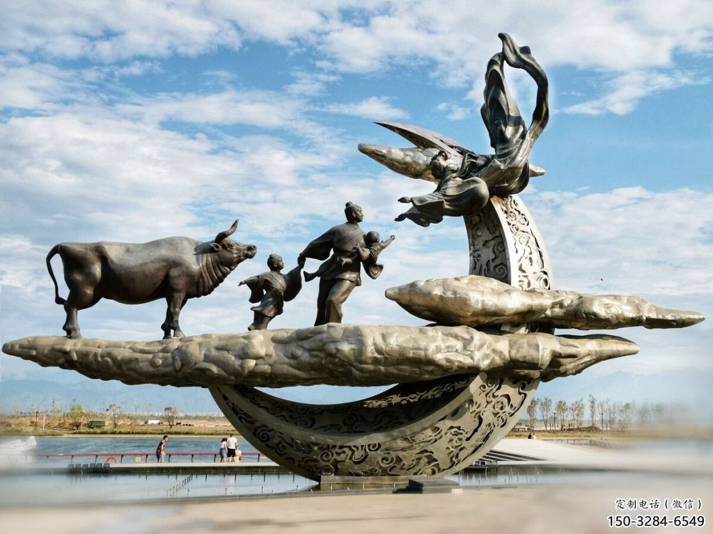 彩繪牛郎織女雕塑 神話雕塑 步行街擺件