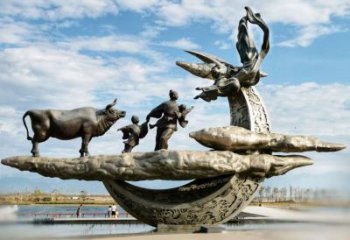 彩繪牛郎織女雕塑 神話雕塑 步行街擺件