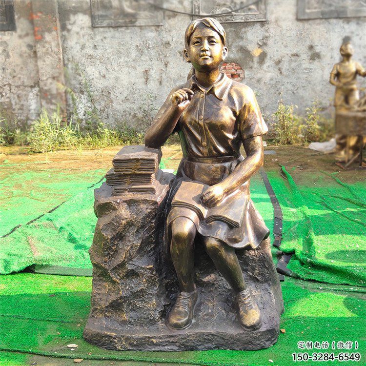 公園看書雕塑 戶外人物雕塑 抽象學生雕塑