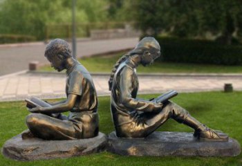 庭院看書雕塑 公園草地人物雕塑 鍛造學生雕塑