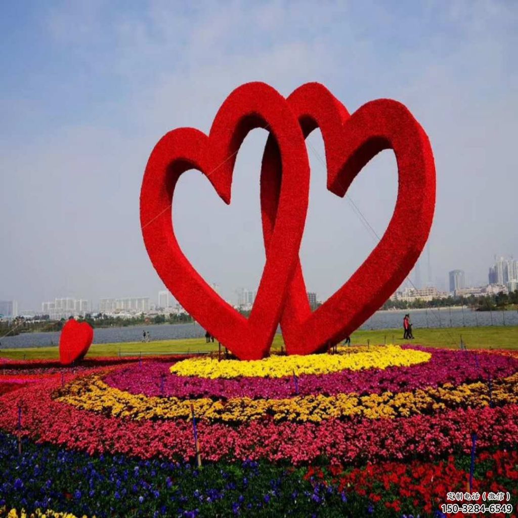 大門口雙心雕塑 發(fā)光公園雕塑 仿真心心相印雕塑