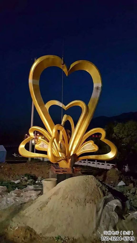 廣場(chǎng)雙心雕塑 仿真桃心雕塑 烤漆心心相印雕塑
