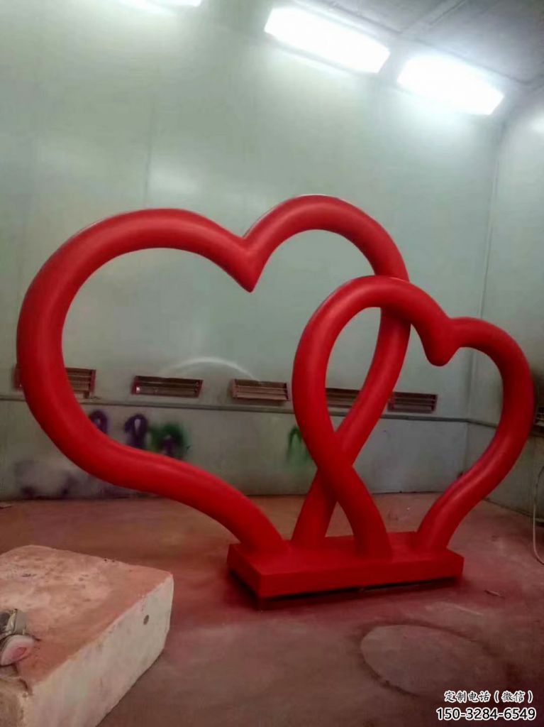 商業街雙心雕塑 烤漆雕塑 彩繪心心相印雕塑