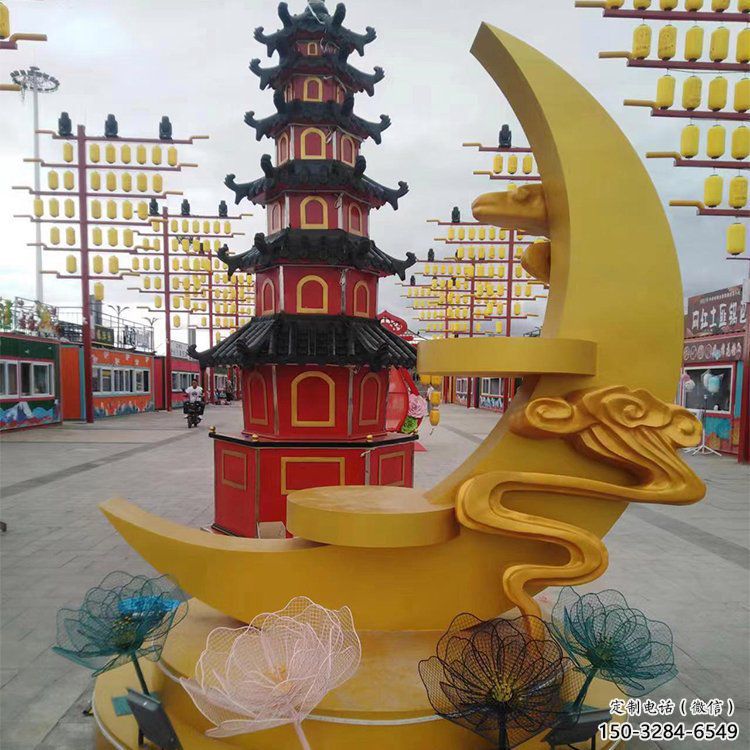 街道月牙雕塑 現(xiàn)代雕塑 彩繪月亮牙雕塑