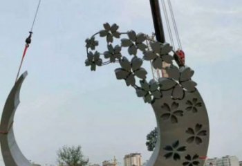 街頭月牙雕塑 大型別墅區月亮牙雕塑 鋼管雕塑