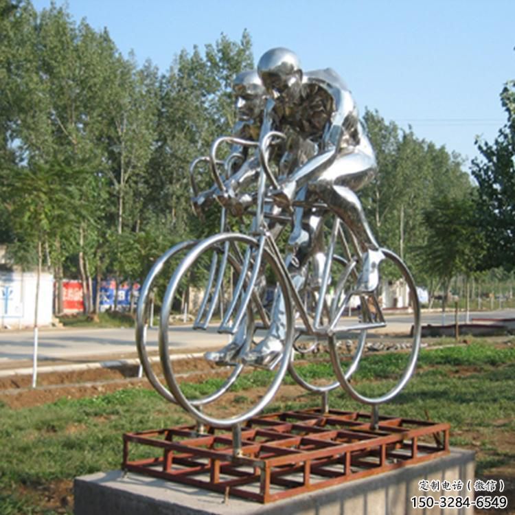 彩繪自行車雕塑 電鍍現(xiàn)代體育雕塑 公園運(yùn)動(dòng)員雕塑