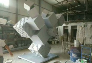 街頭正方形雕塑 大型別墅區方塊雕塑 鋼管正方體雕塑