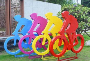 廣場自行車雕塑 抽象體育雕塑 烤漆運動員雕塑
