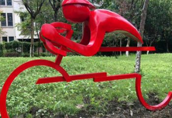 街頭自行車雕塑 大型別墅區(qū)運動員雕塑 鋼管體育雕塑