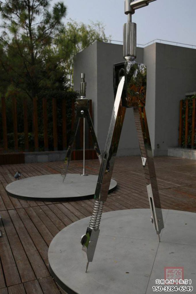 戶外圓規雕塑 噴漆景觀雕塑 燈光標識雕塑