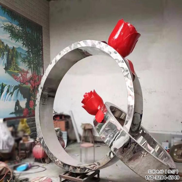 鋼管指環(huán)雕塑 異形噴水標識雕塑 農(nóng)村戒指環(huán)雕塑