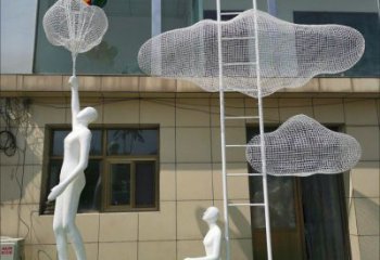 美陳云梯雕塑 異形噴水云朵雕塑 酒店梯子雕塑