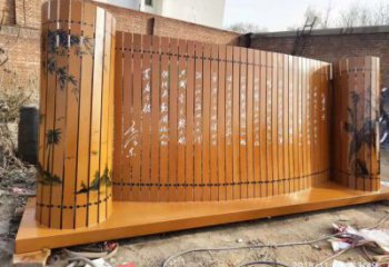 噴漆竹簡雕塑 中式村口標識雕塑 草地書本雕塑