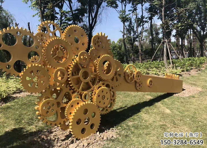 美陳齒輪雕塑 異形噴水機械雕塑 酒店工業(yè)雕塑