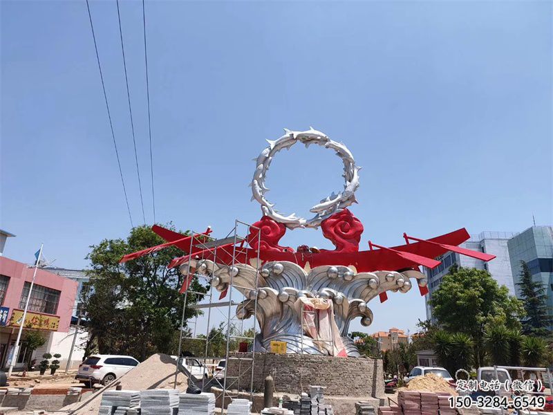 街頭龍舟雕塑 大型別墅區競賽雕塑 鋼管劃槳雕塑