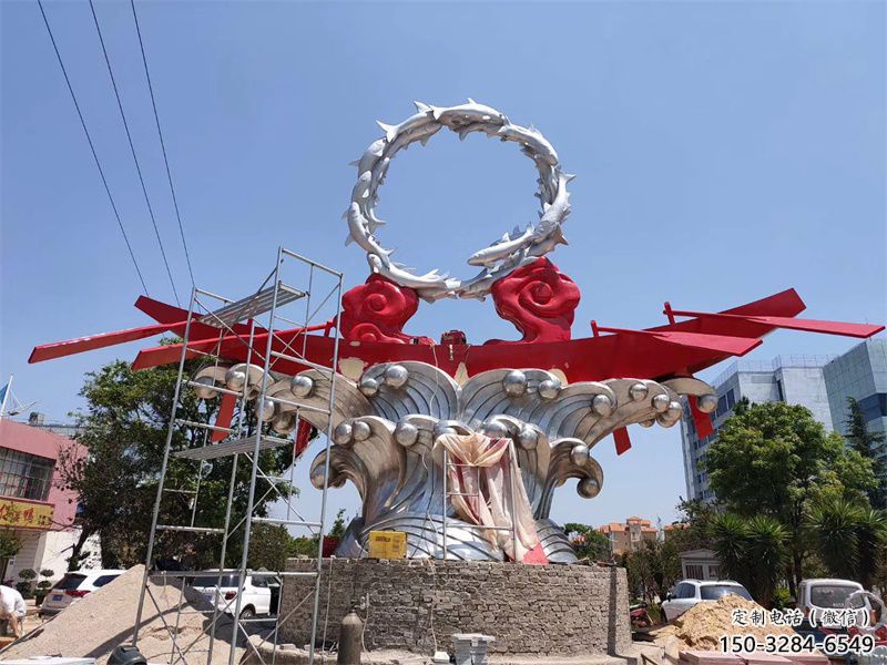 鏡面龍舟雕塑 烤漆大型競賽雕塑 彩繪劃槳雕塑