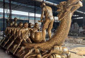 美陳龍舟雕塑 異形噴水競賽雕塑 酒店劃槳雕塑