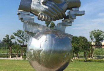 鏡面握手雕塑 烤漆大型誠信雕塑 彩繪雕塑