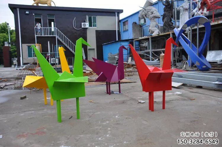 景觀千紙鶴雕塑 剪影折紙風(fēng)格 商業(yè)街鶴鳥雕塑