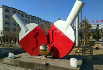 公園球拍雕塑 鏡面公園網球拍雕塑 景觀體育雕塑