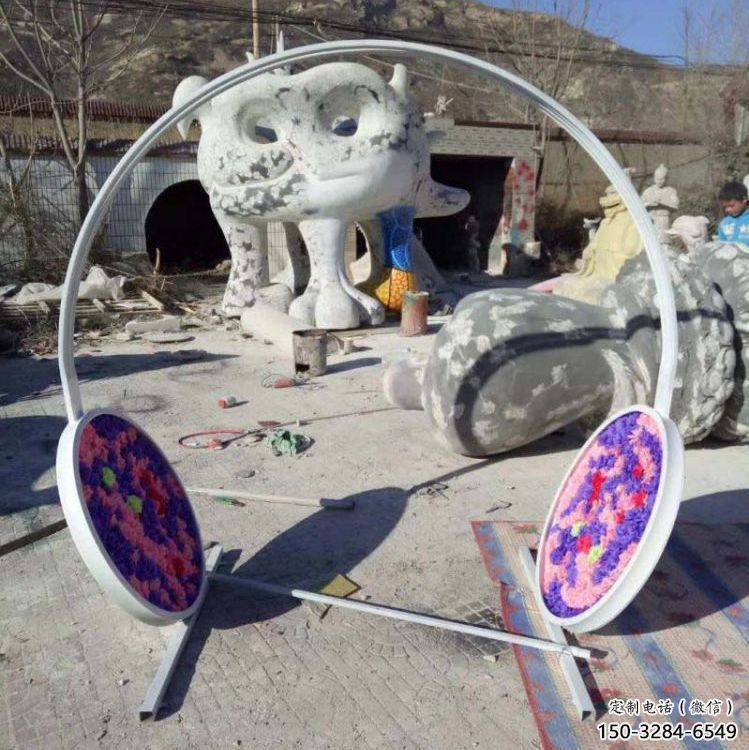 現代耳麥雕塑 大型別墅區音樂雕塑 彩繪耳機雕塑