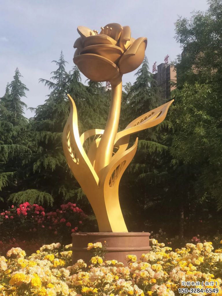 中式月季花雕塑 啞光花卉雕塑 游樂場花朵雕塑