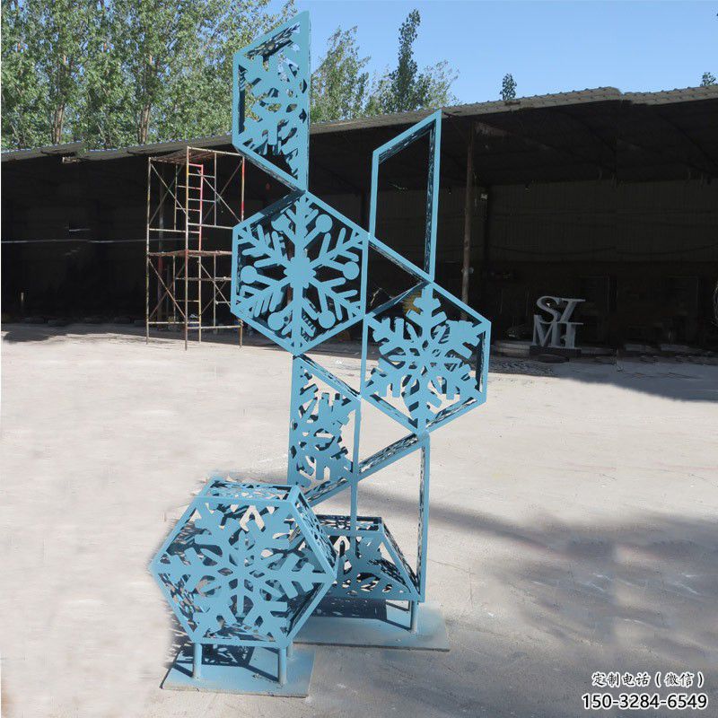 商業(yè)街雪花雕塑 烤漆雕塑 彩繪窗花雕塑