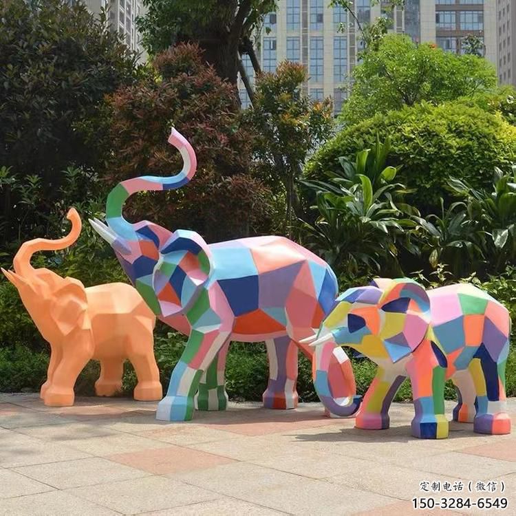 彩繪大象雕塑選用，小區擺件，大型幾何大象雕塑公司
