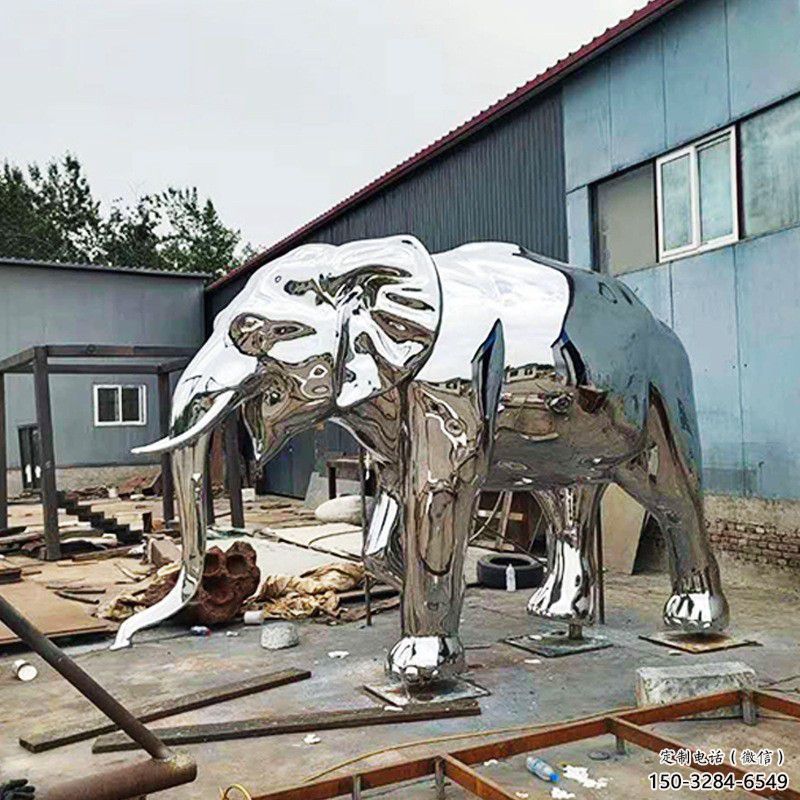 大型大象雕塑制作，動物小品，鏡面大象雕塑提供