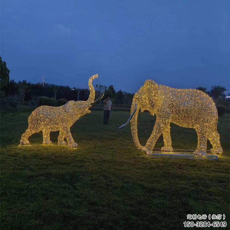 景觀大象雕塑造型選用，美陳雕塑，鏤空燈光大象雕塑標(biāo)準(zhǔn)