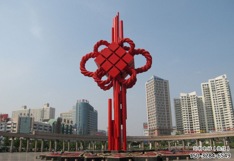 庭院中國結(jié)雕塑廠家，烤漆工藝制作，民俗文化標(biāo)識