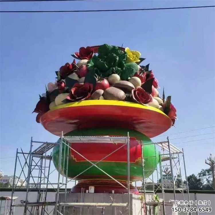 彩繪景觀果籃雕塑生產，景區案例，彩繪不銹鋼果籃雕塑優選