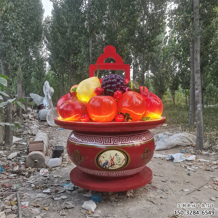 果籃雕塑供應(yīng)，花園小品，酒店不銹鋼果籃雕塑展品