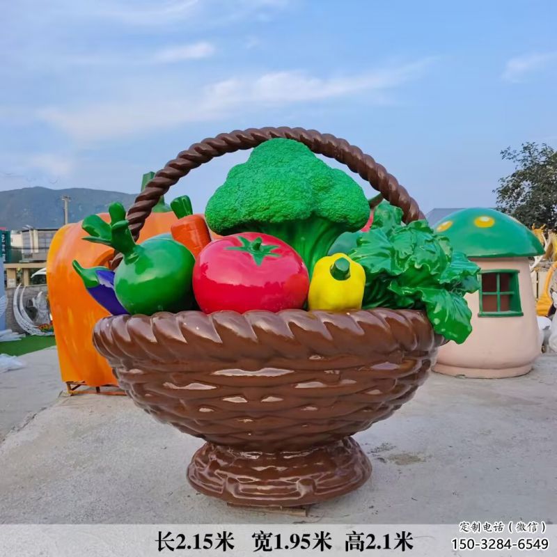 小品果籃雕塑供求蔬菜構(gòu)件，辣椒果籃雕塑觀賞型