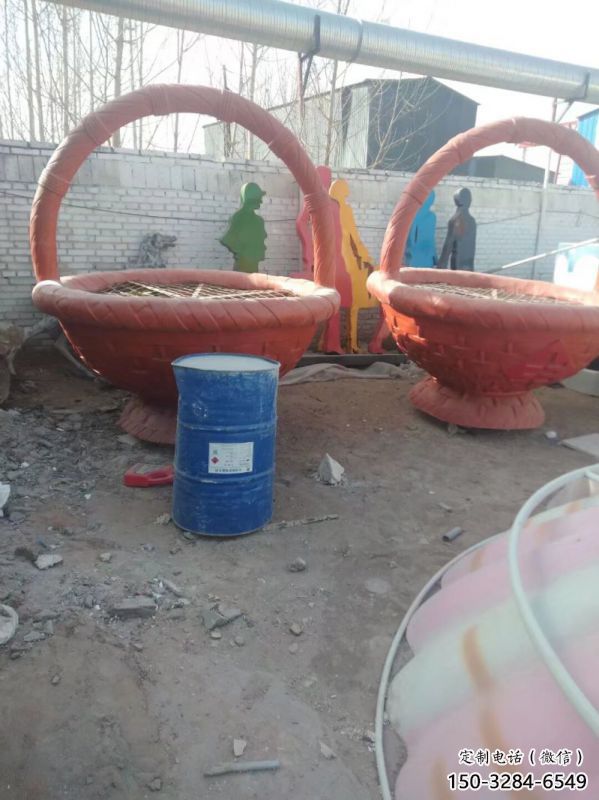 景觀小品果籃雕塑供應(yīng)，廣場(chǎng)雕塑，水果果籃雕塑素材