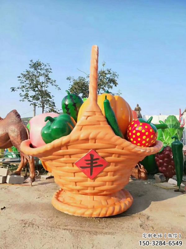 公園果籃雕塑訂做，街景小品，鴨梨果籃雕塑定制
