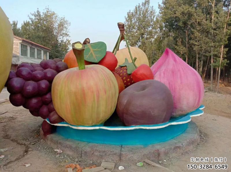 藝術果籃雕塑專供，小區擺件，鴨梨果籃雕塑訂做