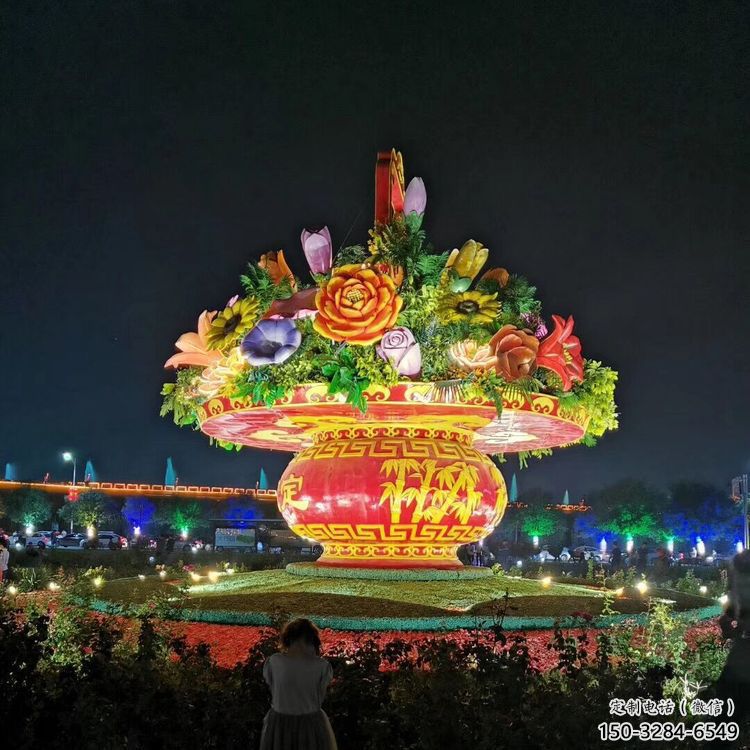 花籃雕塑展品，彩鋼制作，酒店仿真花籃雕塑精品