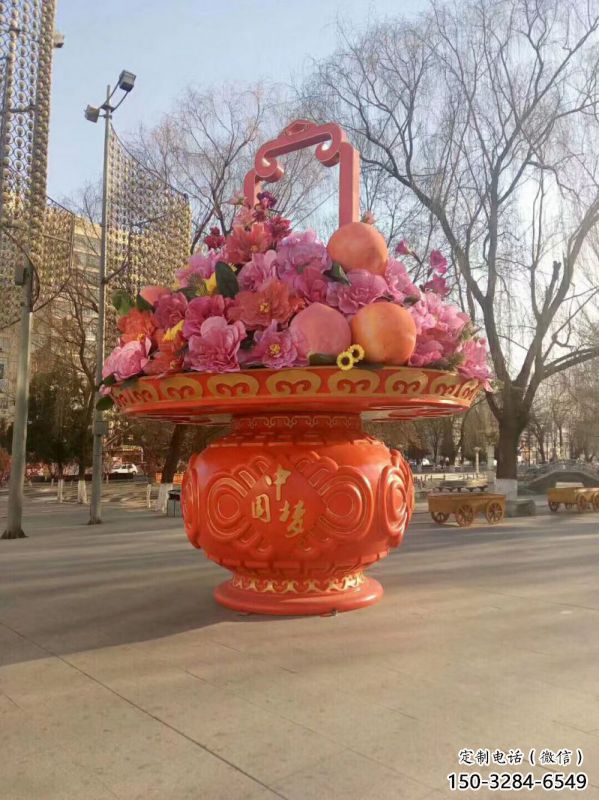小花籃雕塑承接，景區(qū)案例，運(yùn)動(dòng)花朵花籃雕塑承接