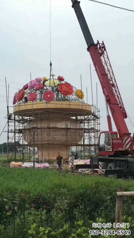 景觀花籃工藝品雕塑制造，歐式風格，鐵藝花籃雕塑創意定價