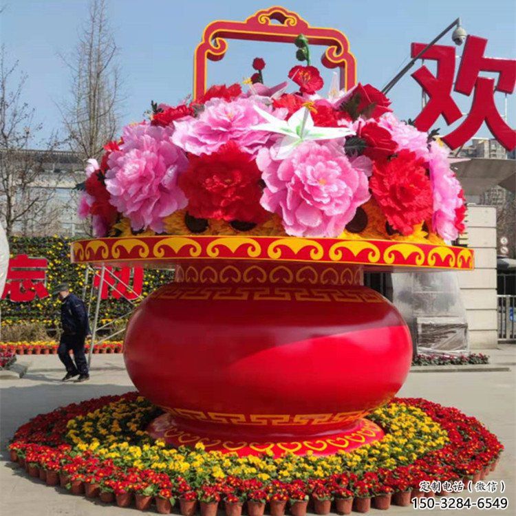 慶典花籃雕塑，商場美陳雕塑，花朵組合裝置雕塑