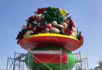 彩繪景觀果籃雕塑生產(chǎn)，景區(qū)案例，彩繪不銹鋼果籃雕塑優(yōu)選