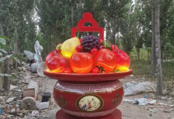 果籃雕塑供應(yīng)，花園小品，酒店不銹鋼果籃雕塑展品